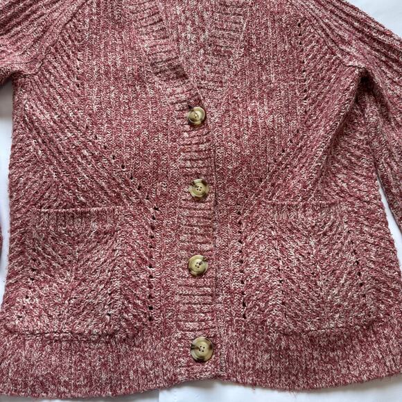 CABI CHUNKY CABLE KNIT GRANDMA CORE BUTTON DOWN CARDIGAN RED CREAM V NECK MEDIUM - Picture 10 of 12